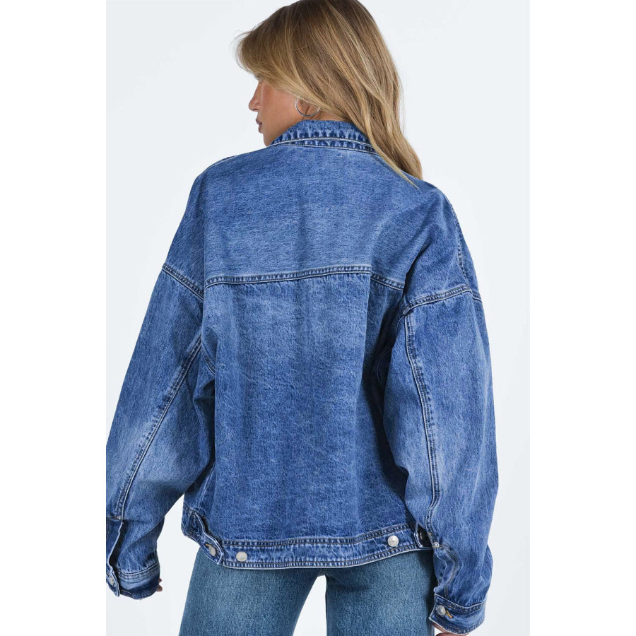 Collared Neck Button Up Denim Jacket Apparel and Accessories