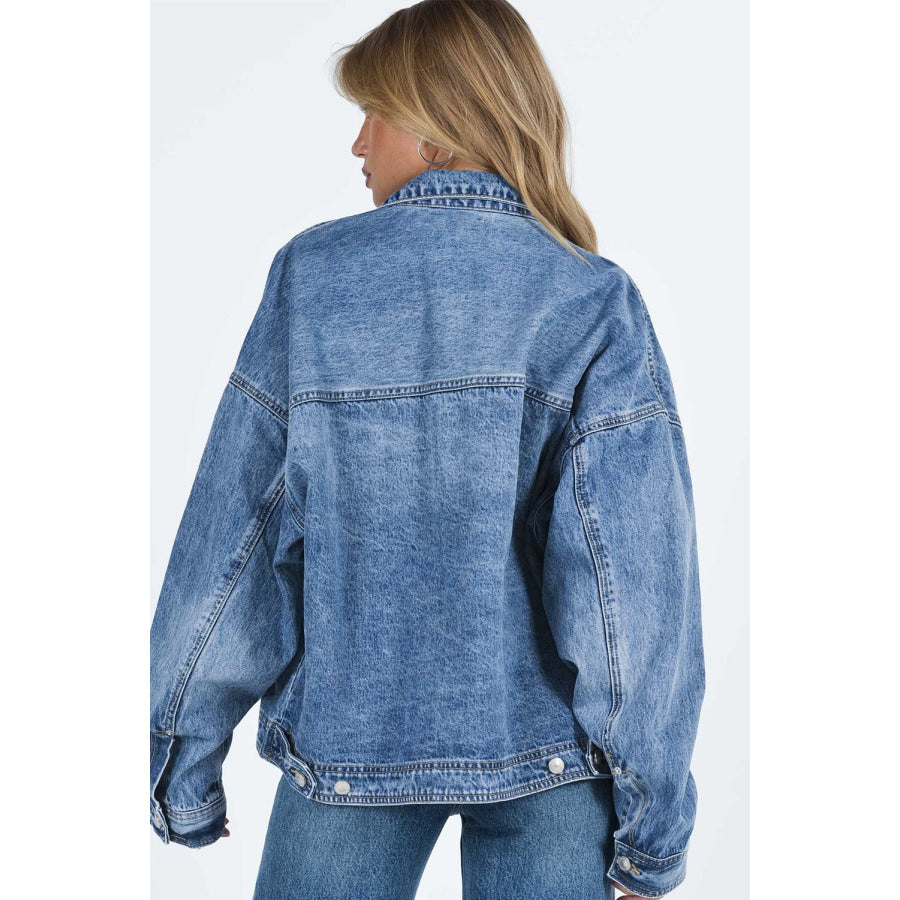 Collared Neck Button Up Denim Jacket Apparel and Accessories