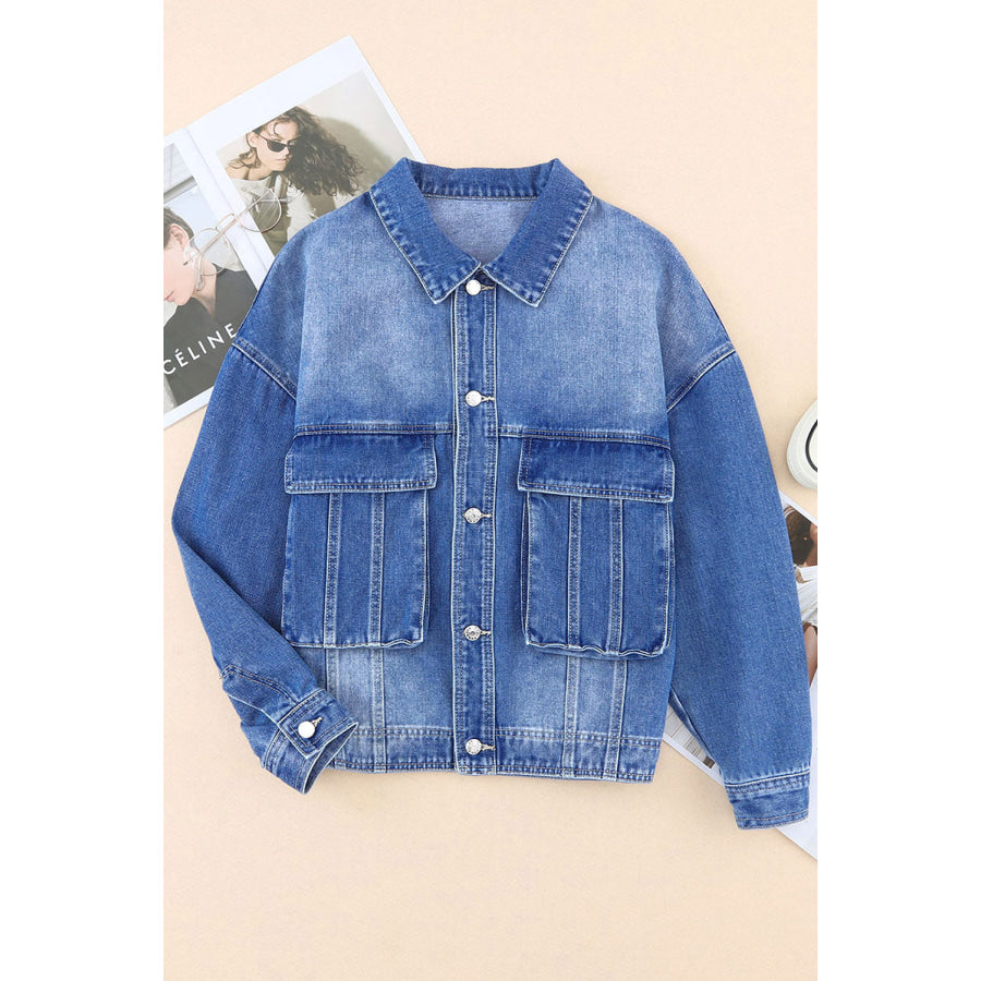 Collared Neck Button Up Denim Jacket Apparel and Accessories