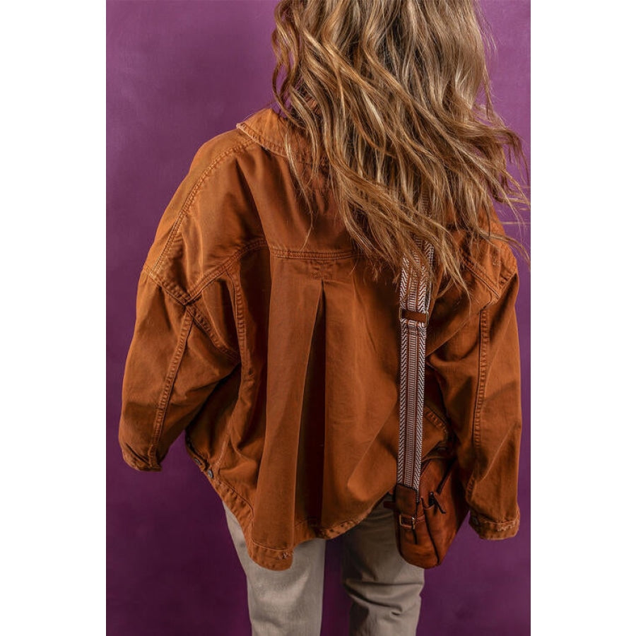 Collared Neck Button-Up Denim Jacket Ochre / S