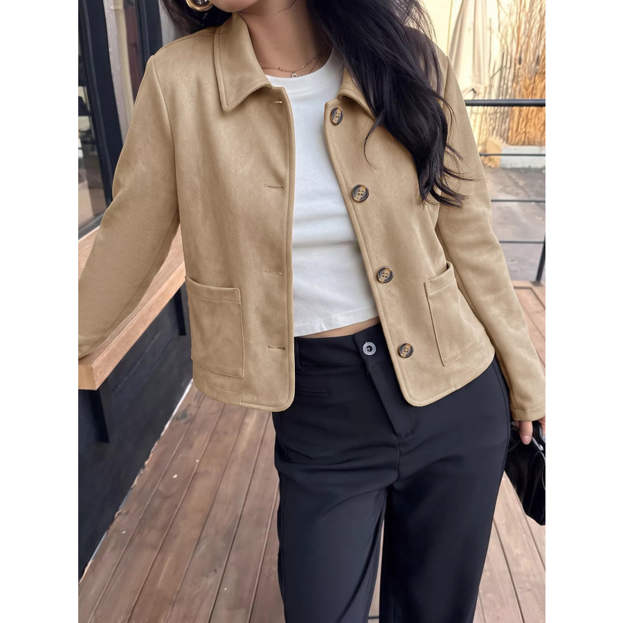 Collared Neck Button Up Jacket Apparel and Accessories