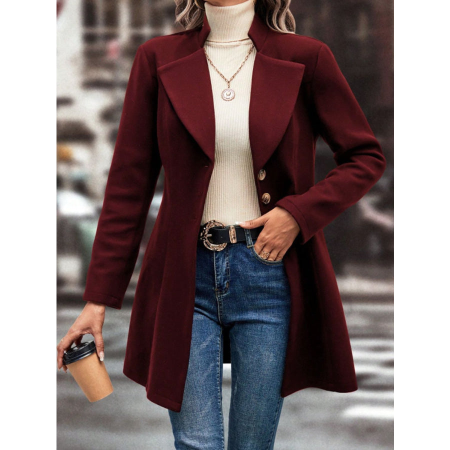 Collared Neck Button Up Long Sleeve Coat Apparel and Accessories