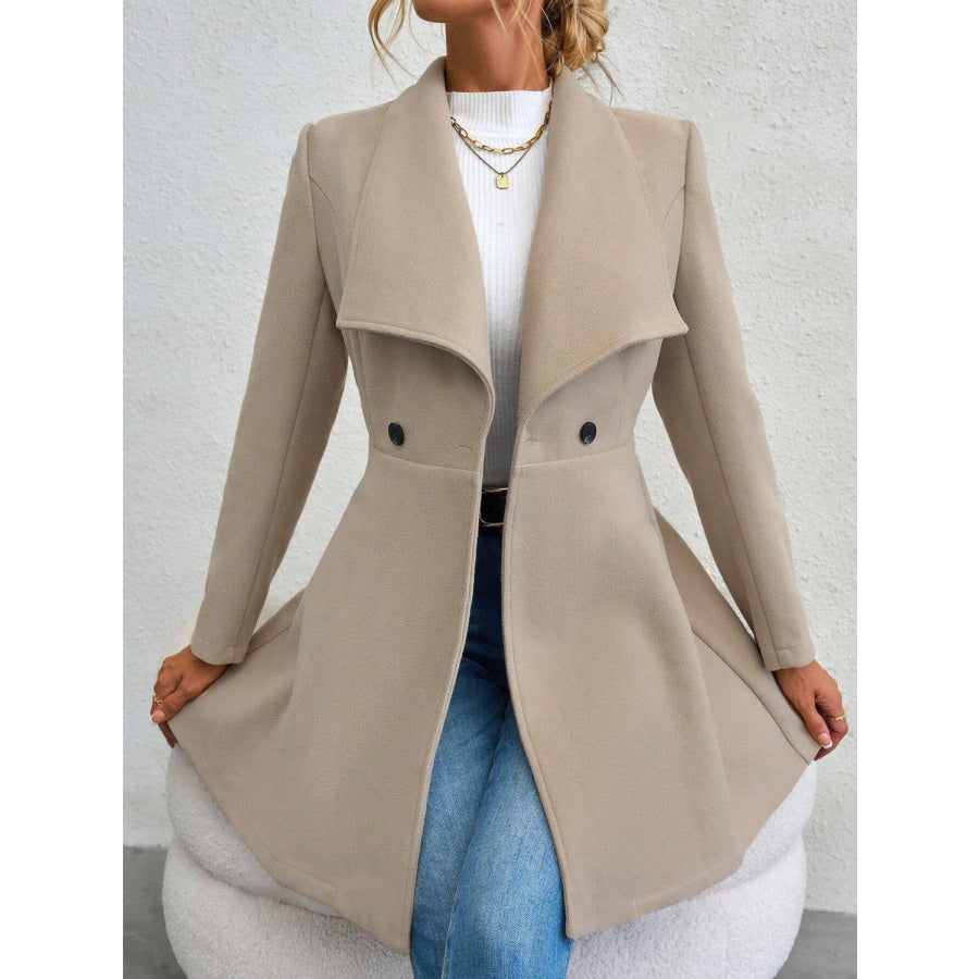 Collared Neck Button Up Long Sleeve Coat Apparel and Accessories