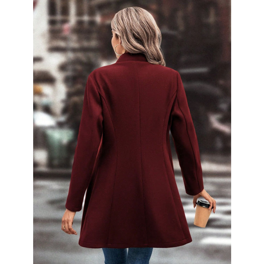 Collared Neck Button Up Long Sleeve Coat Apparel and Accessories