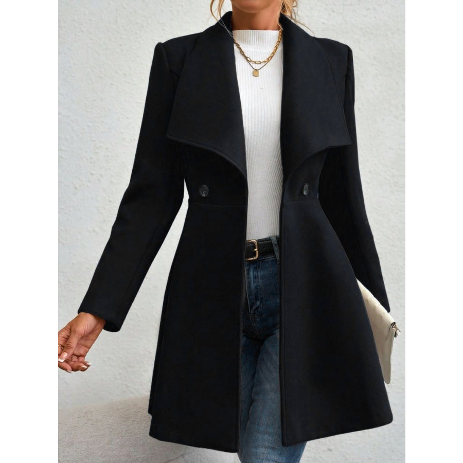 Collared Neck Button Up Long Sleeve Coat Apparel and Accessories