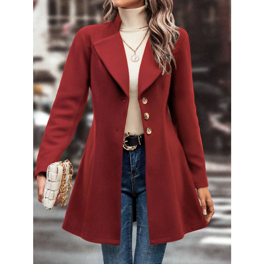 Collared Neck Button Up Long Sleeve Coat Apparel and Accessories