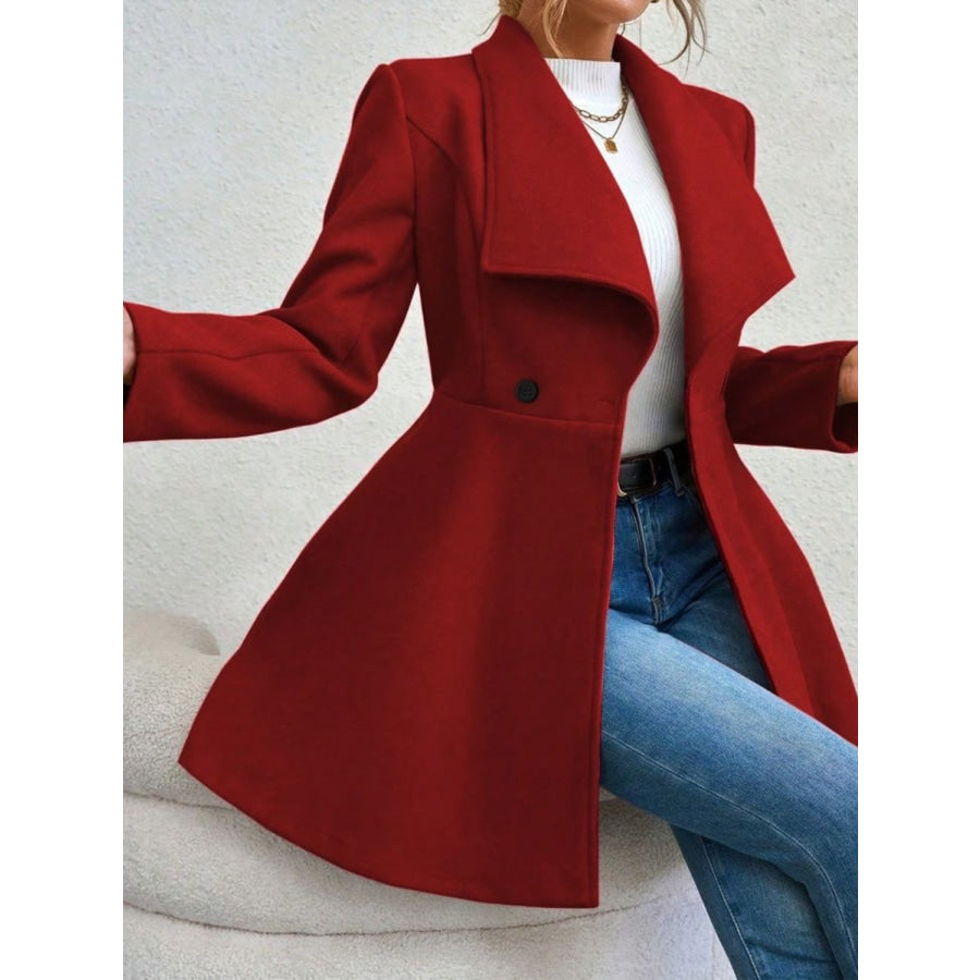 Collared Neck Button Up Long Sleeve Coat Apparel and Accessories