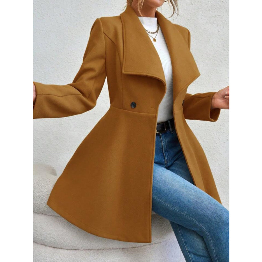 Collared Neck Button Up Long Sleeve Coat Apparel and Accessories