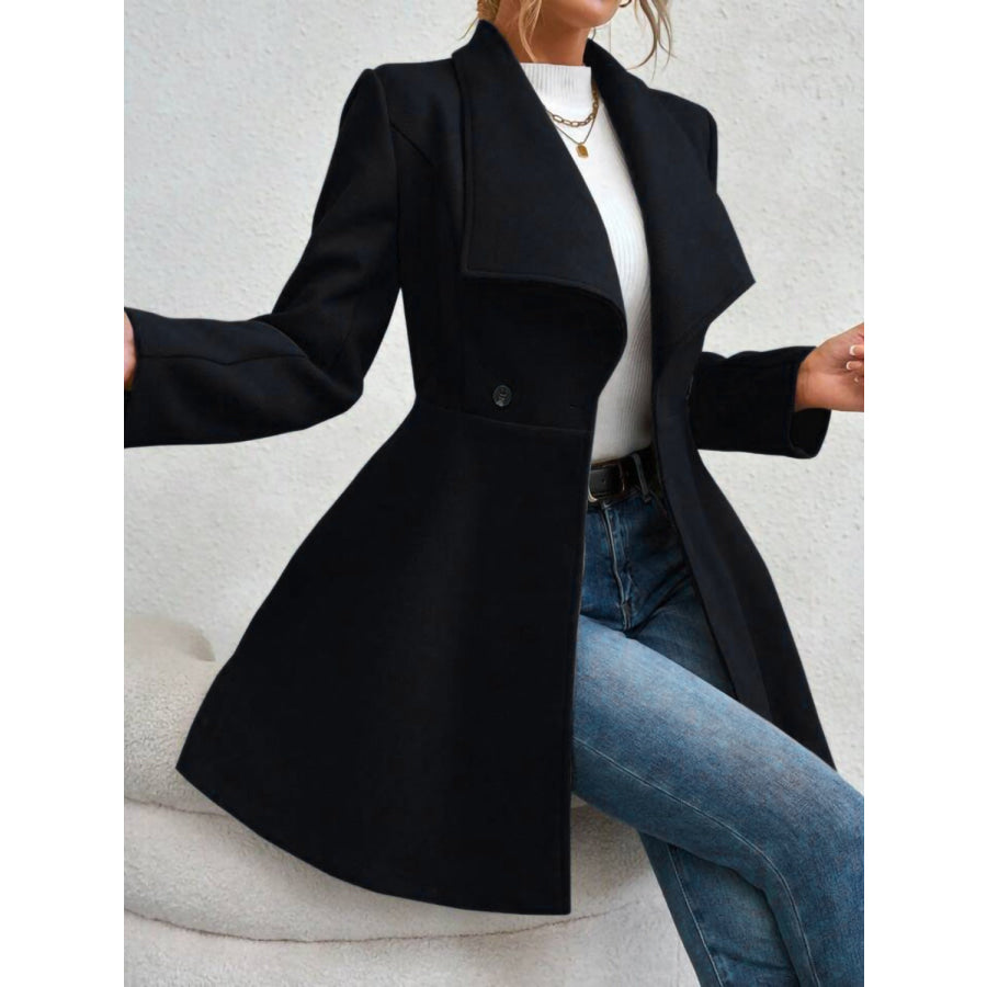 Collared Neck Button Up Long Sleeve Coat Apparel and Accessories