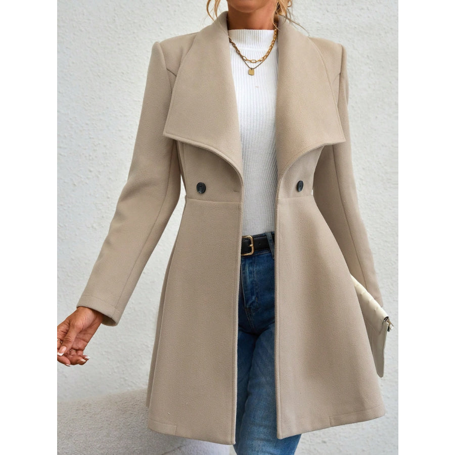 Collared Neck Button Up Long Sleeve Coat Apparel and Accessories