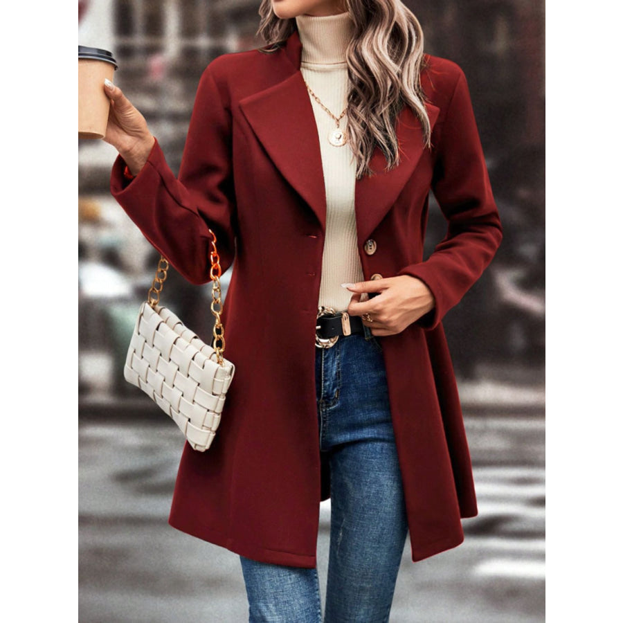 Collared Neck Button Up Long Sleeve Coat Apparel and Accessories