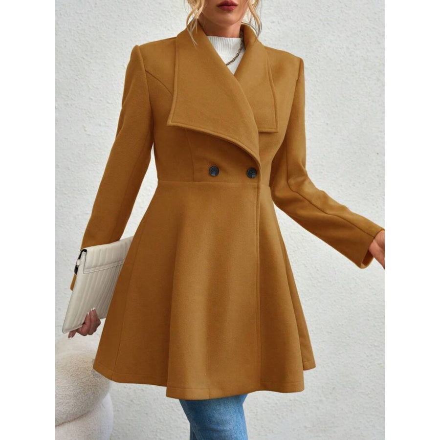 Collared Neck Button Up Long Sleeve Coat Apparel and Accessories