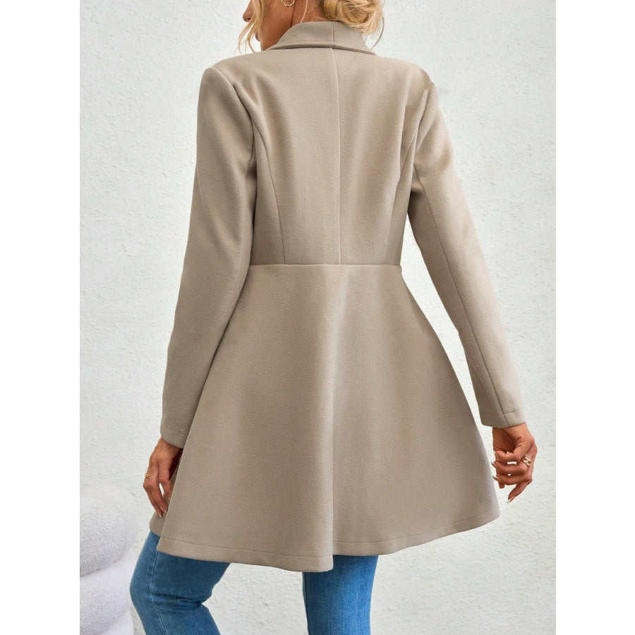 Collared Neck Button Up Long Sleeve Coat Apparel and Accessories