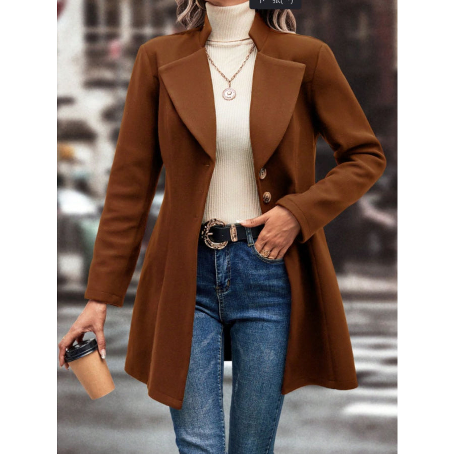 Collared Neck Button Up Long Sleeve Coat Apparel and Accessories