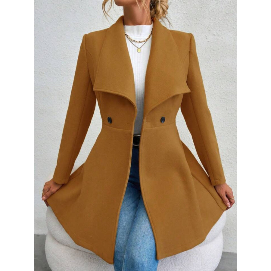 Collared Neck Button Up Long Sleeve Coat Apparel and Accessories