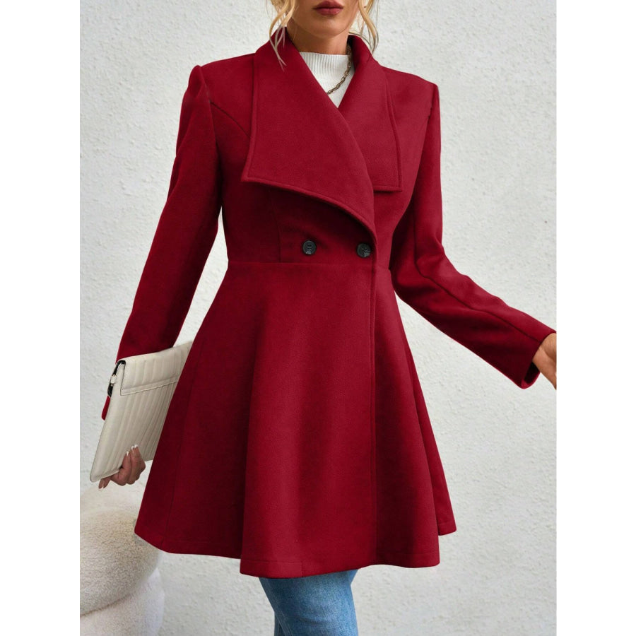 Collared Neck Button Up Long Sleeve Coat Apparel and Accessories