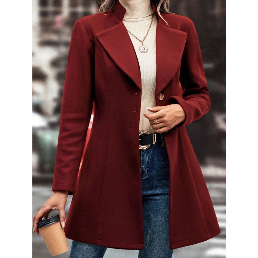 Collared Neck Button Up Long Sleeve Coat Apparel and Accessories