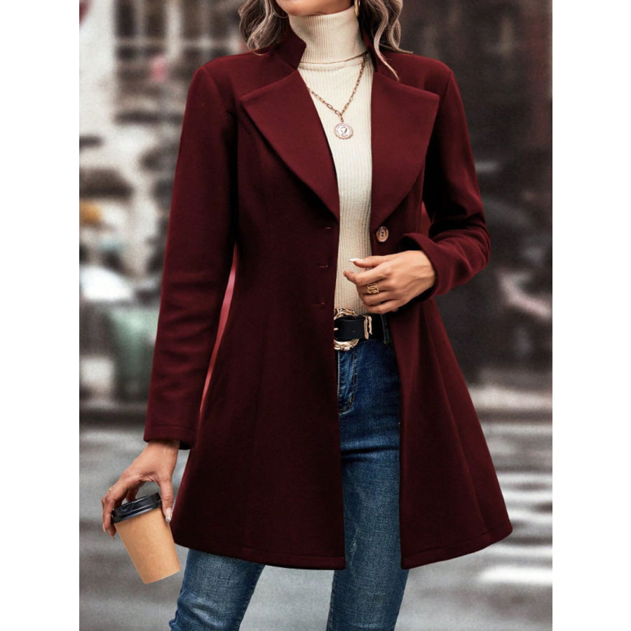 Collared Neck Button Up Long Sleeve Coat Apparel and Accessories