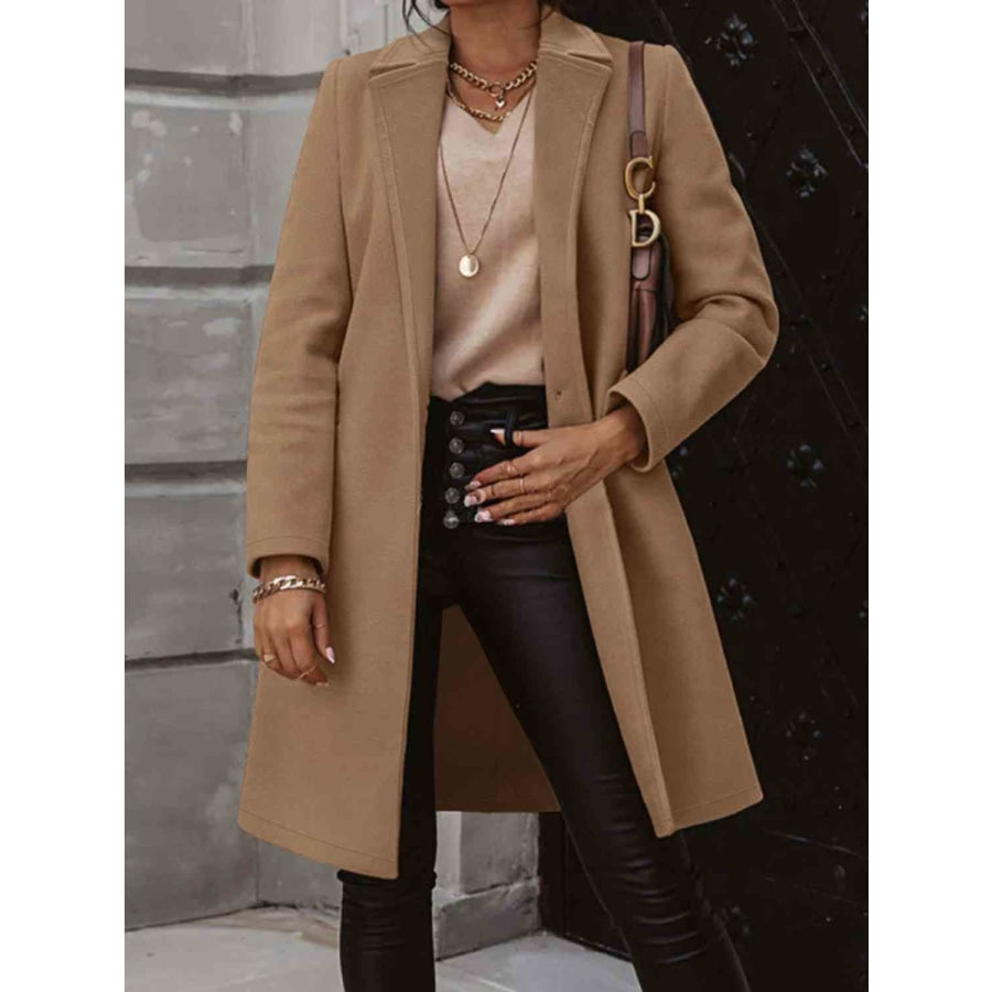 Collared Neck Button Up Long Sleeve Coat Camel / S