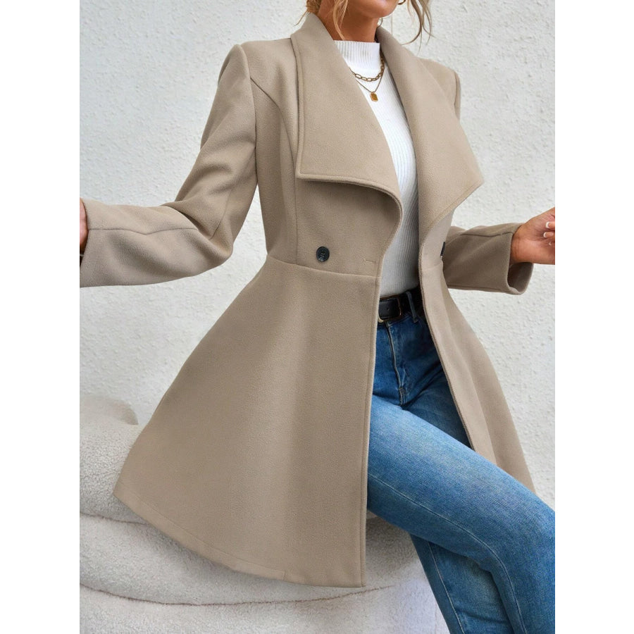 Collared Neck Button Up Long Sleeve Coat Dust Storm / S Apparel and Accessories