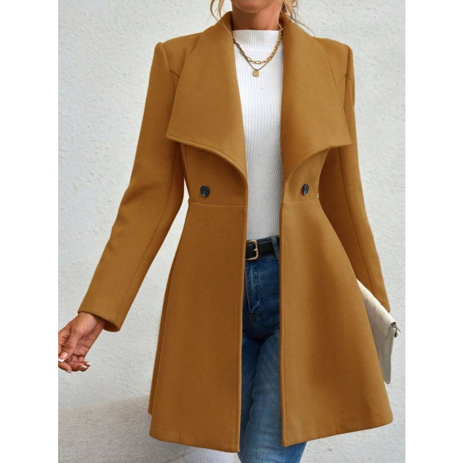 Collared Neck Button Up Long Sleeve Coat Mustard / S Apparel and Accessories