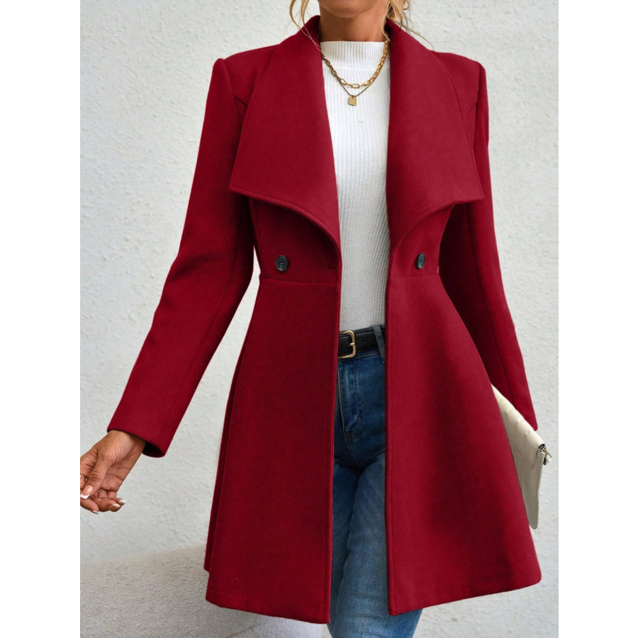 Collared Neck Button Up Long Sleeve Coat Rust / S Apparel and Accessories