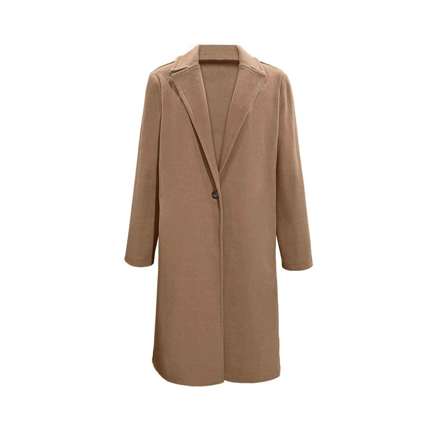 Collared Neck Button Up Long Sleeve Coat Camel / S