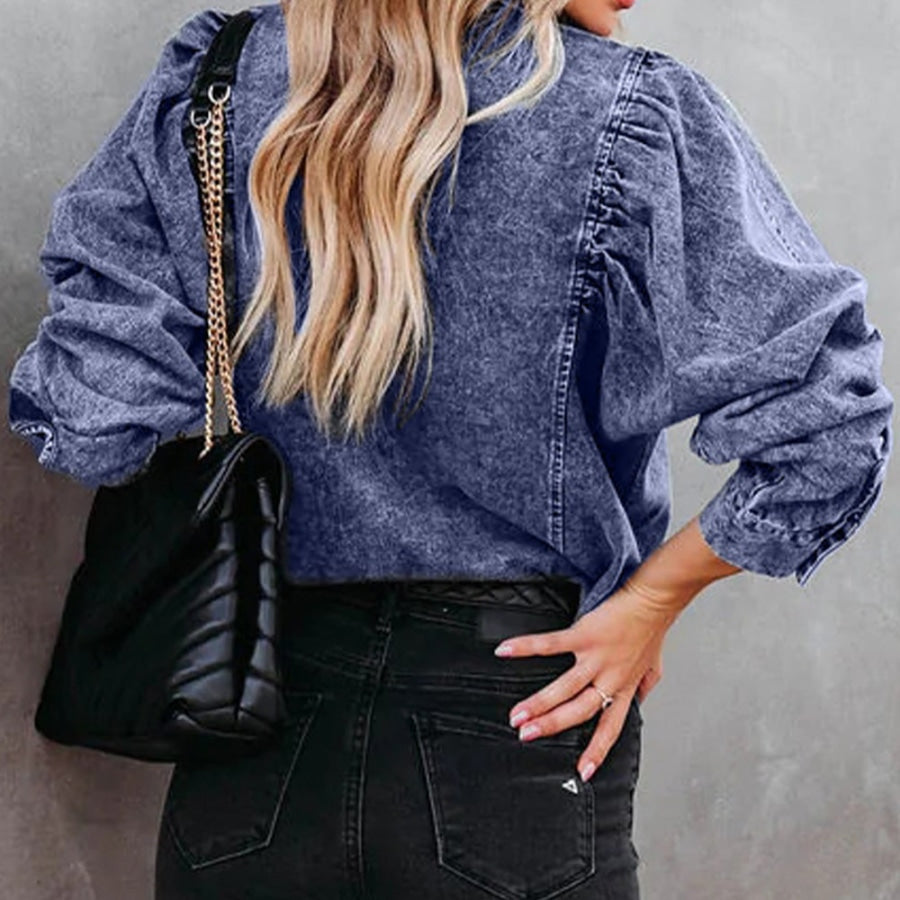 Collared Neck Buttoned Denim Shirt Medium / S