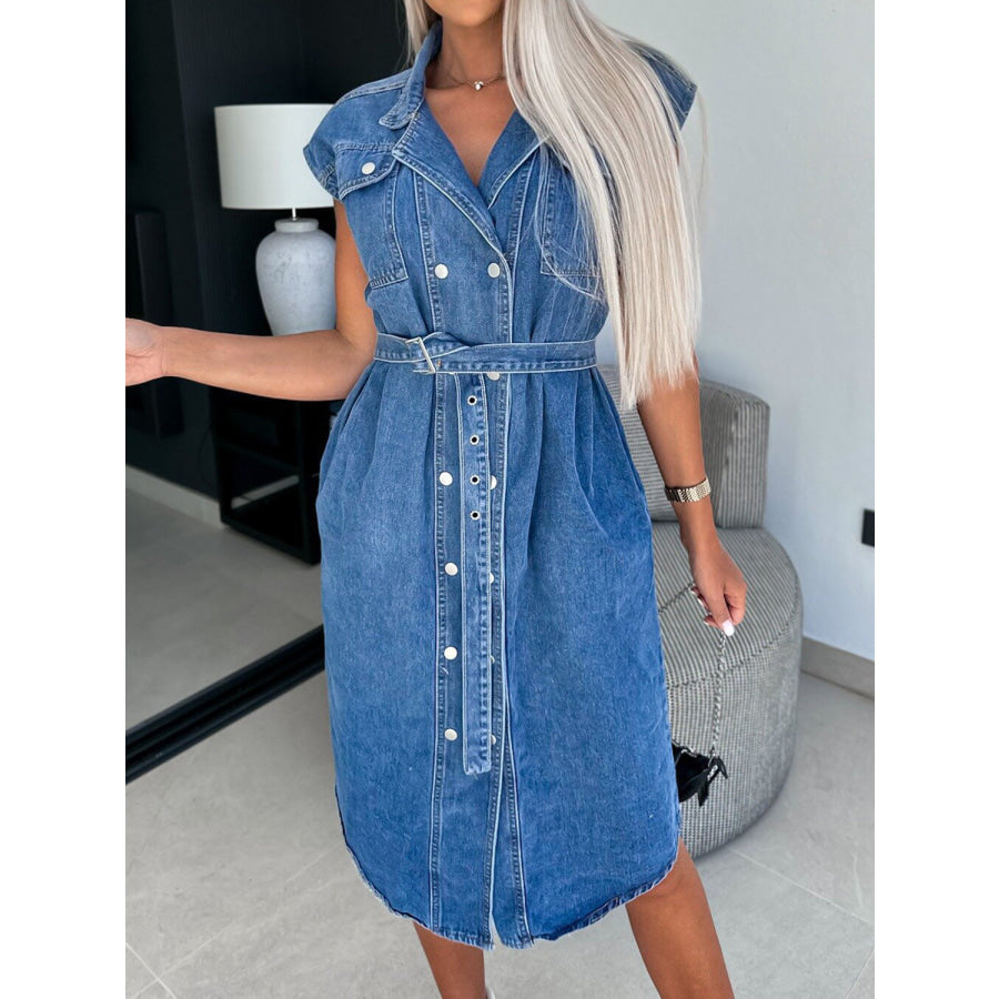 Collared Neck Cap Sleeve Denim Dress Medium / S Apparel and Accessories