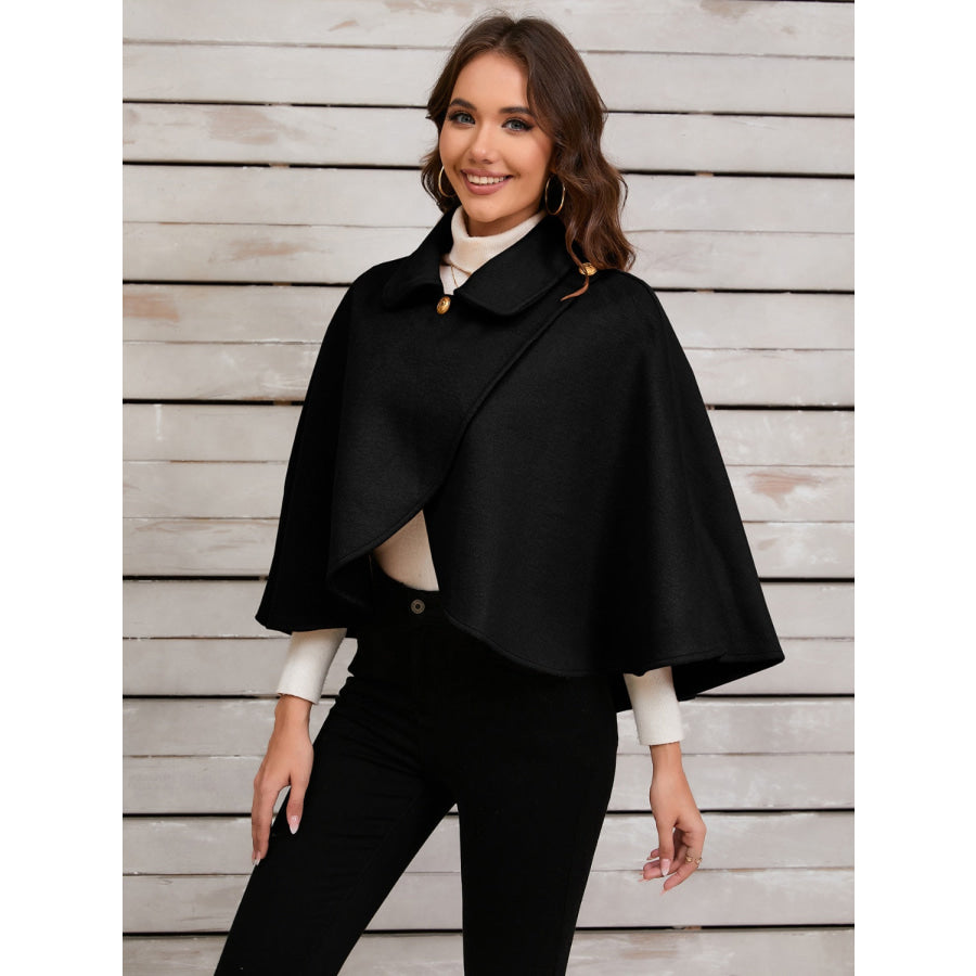 Collared Neck Cropped Cape Black / One Size Apparel and Accessories