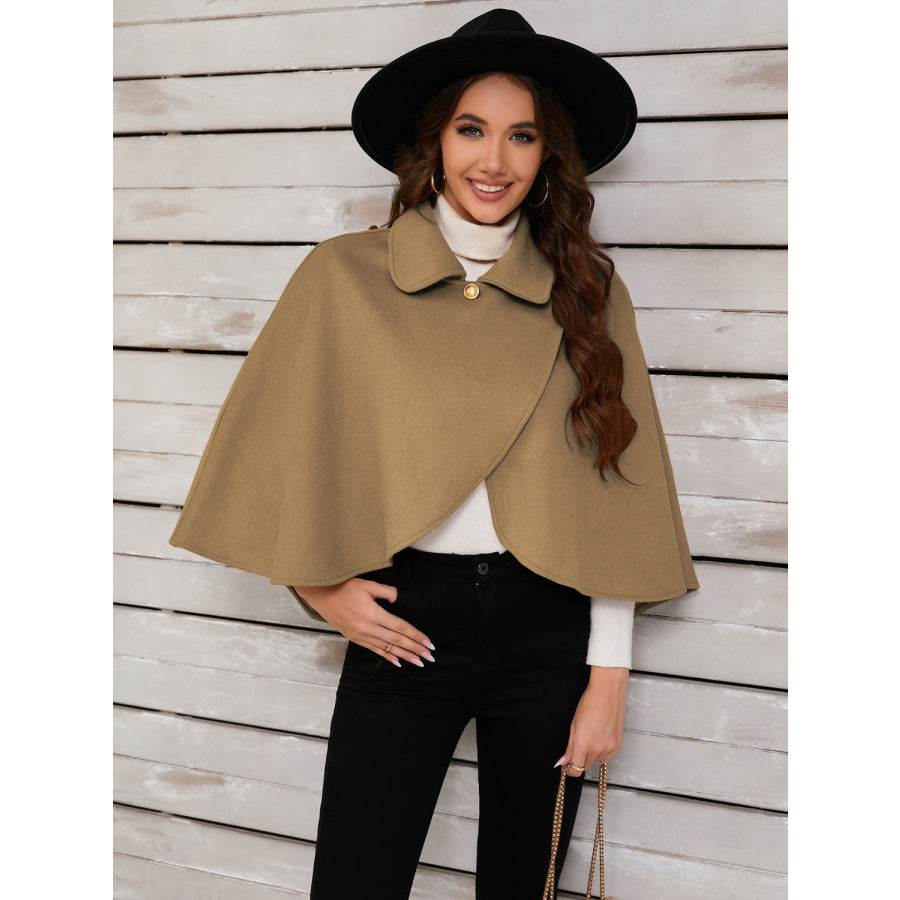 Collared Neck Cropped Cape Camel / One Size Apparel and Accessories