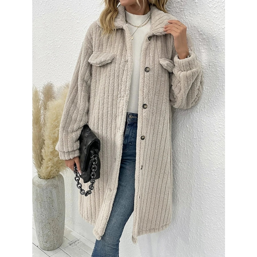 Collared Neck Drop Shoulder Coat Beige / S