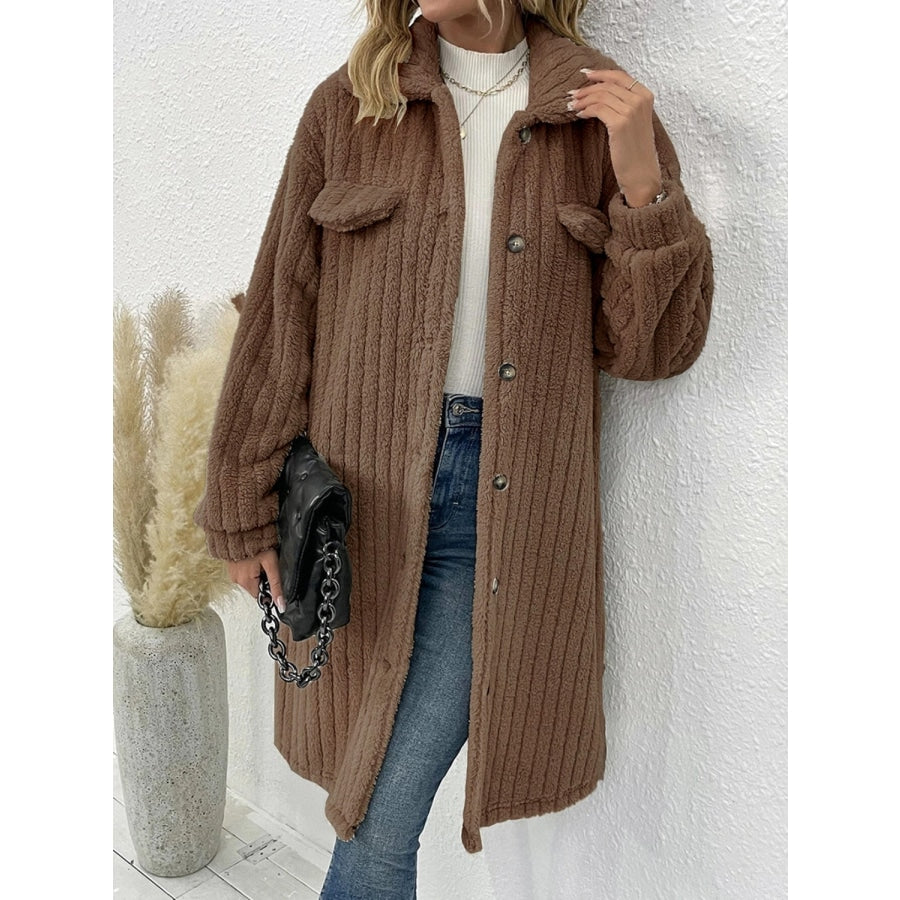 Collared Neck Drop Shoulder Coat Chestnut / S