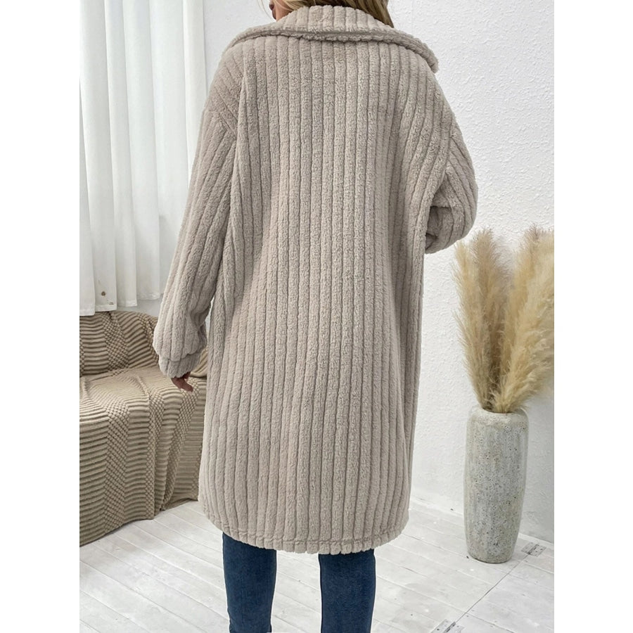 Collared Neck Drop Shoulder Coat Beige / S