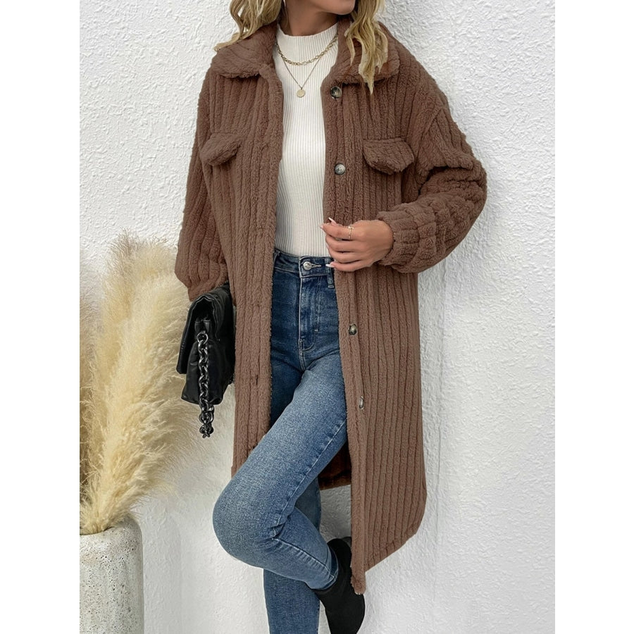 Collared Neck Drop Shoulder Coat