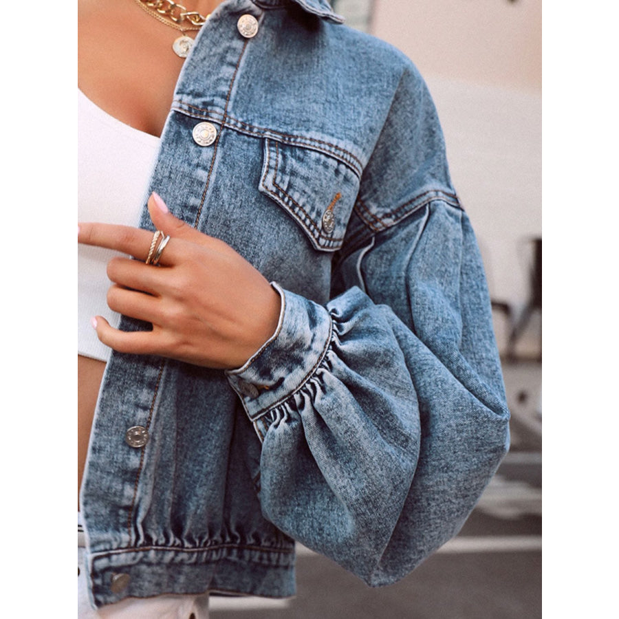 Collared Neck Dropped Shoulder Denim Top Apparel and Accessories