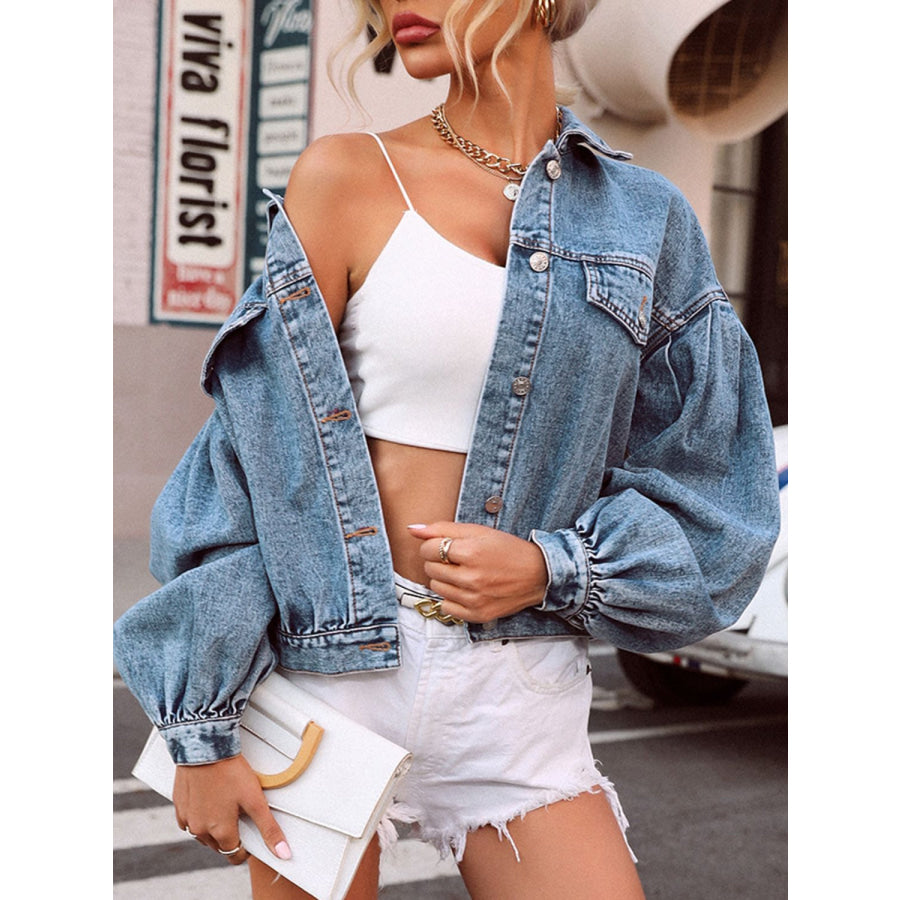 Collared Neck Dropped Shoulder Denim Top Apparel and Accessories