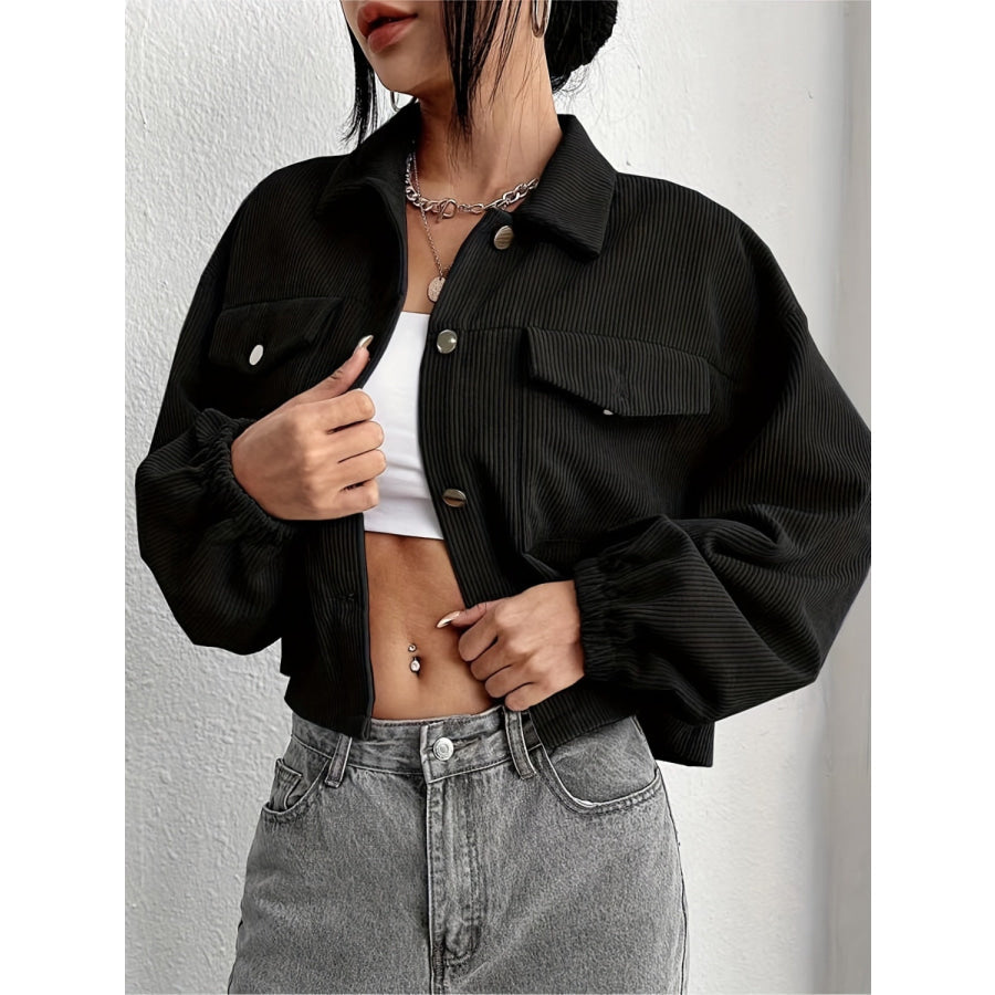 Collared Neck Dropped Shoulder Jacket Apparel and Accessories