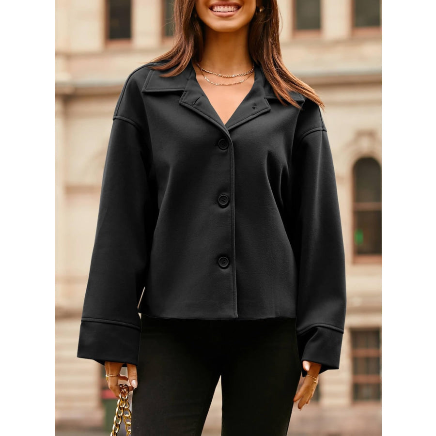 Collared Neck Dropped Shoulder Jacket Apparel and Accessories