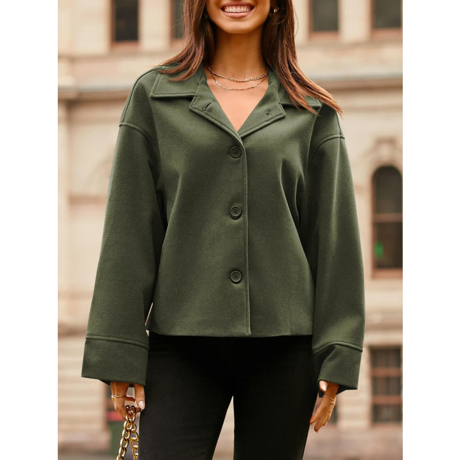 Collared Neck Dropped Shoulder Jacket Apparel and Accessories