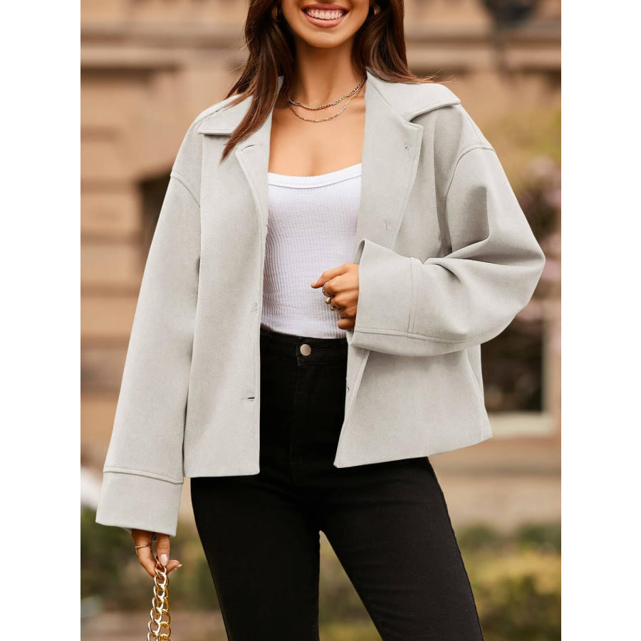 Collared Neck Dropped Shoulder Jacket Apparel and Accessories