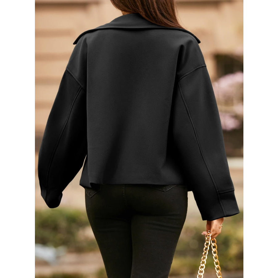 Collared Neck Dropped Shoulder Jacket Apparel and Accessories