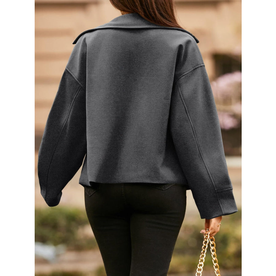 Collared Neck Dropped Shoulder Jacket Apparel and Accessories