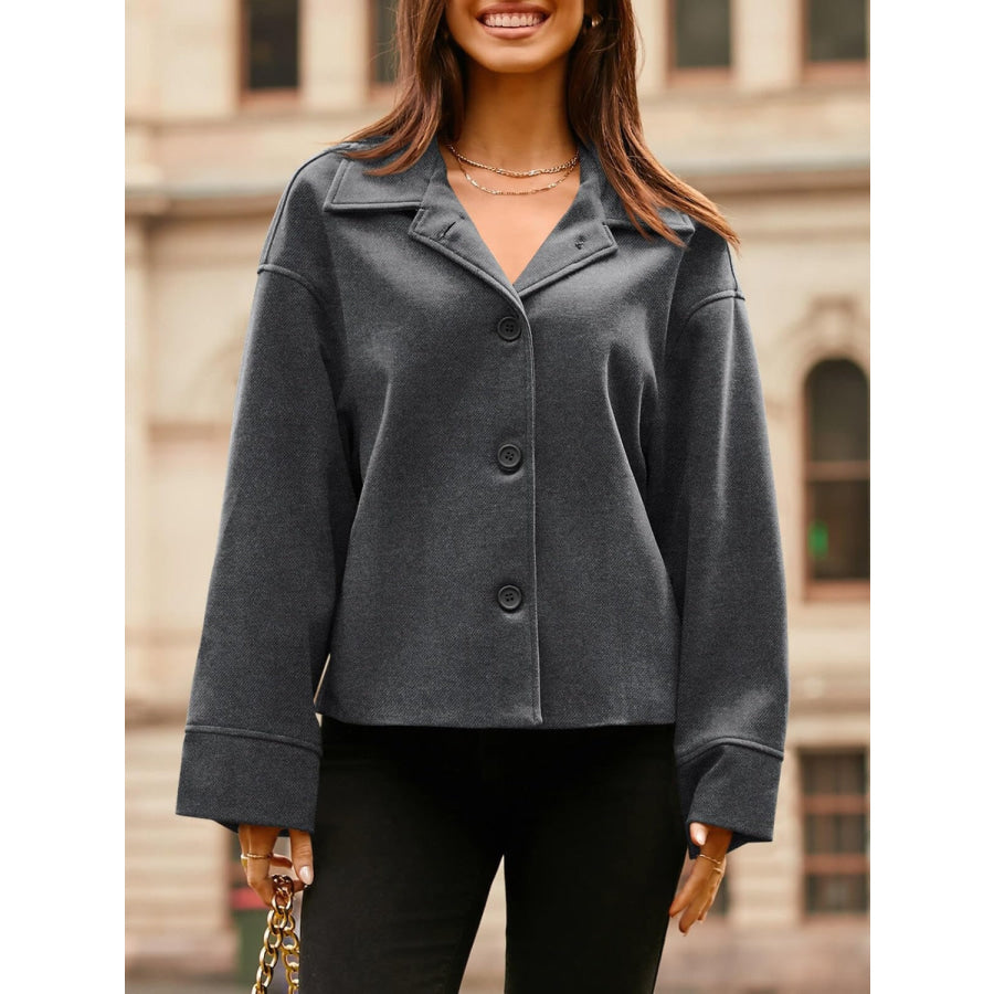 Collared Neck Dropped Shoulder Jacket Apparel and Accessories