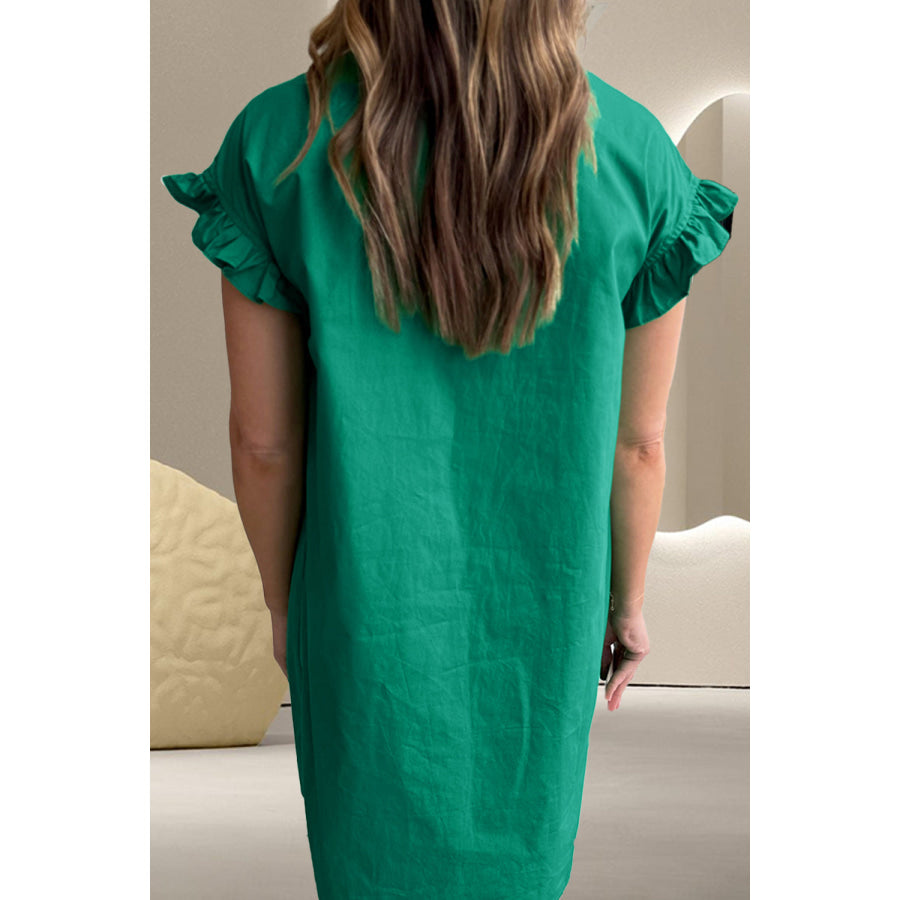 Collared Neck Flounce Sleeve Dress Apparel and Accessories