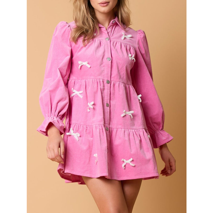 Collared Neck Flounce Sleeve Mini Dress Apparel and Accessories