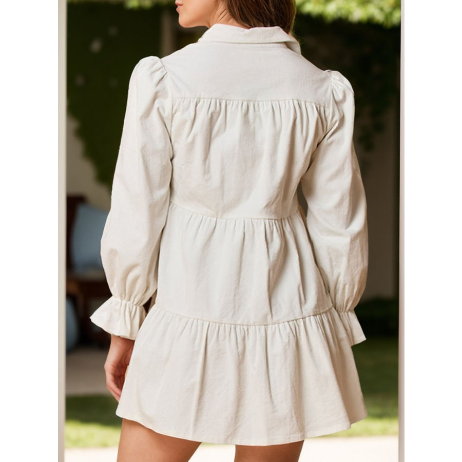 Collared Neck Flounce Sleeve Mini Dress Apparel and Accessories