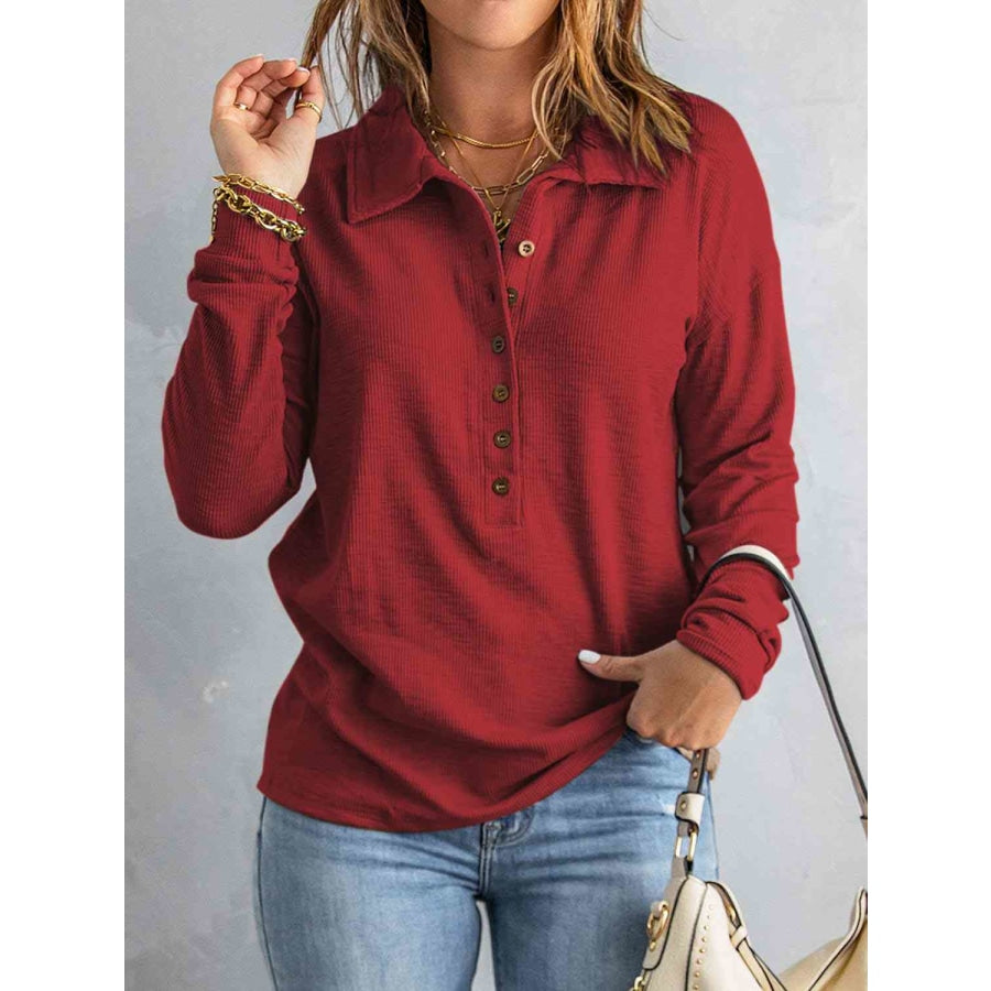 Collared Neck Half Button Top