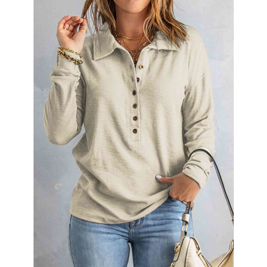 Collared Neck Half Button Top