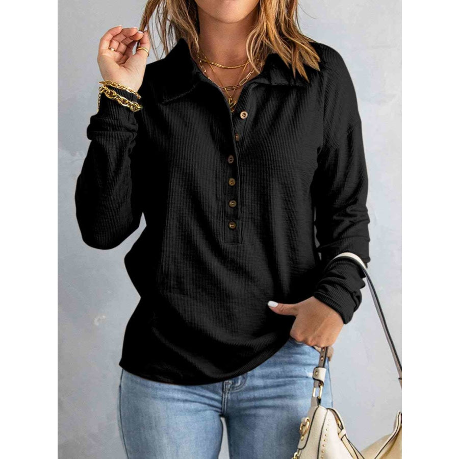 Collared Neck Half Button Top